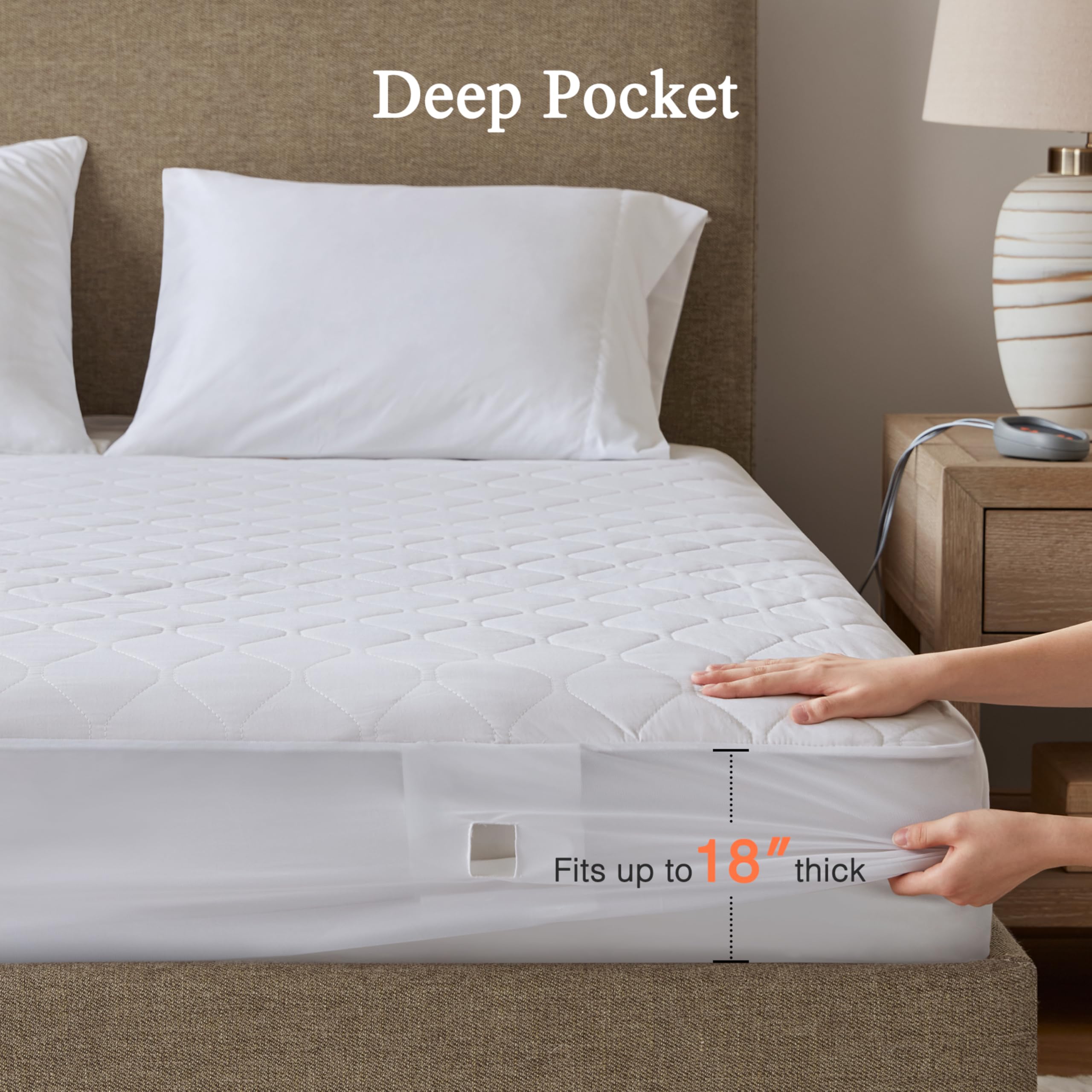 Beautyrest Cotton Blend Heated Mattress Pad Secure Comfort Technology - Luxury Quilted Electric Mattress Pad with Deep Pocket - 5-Setting Heat Controllers, Twin XL , White