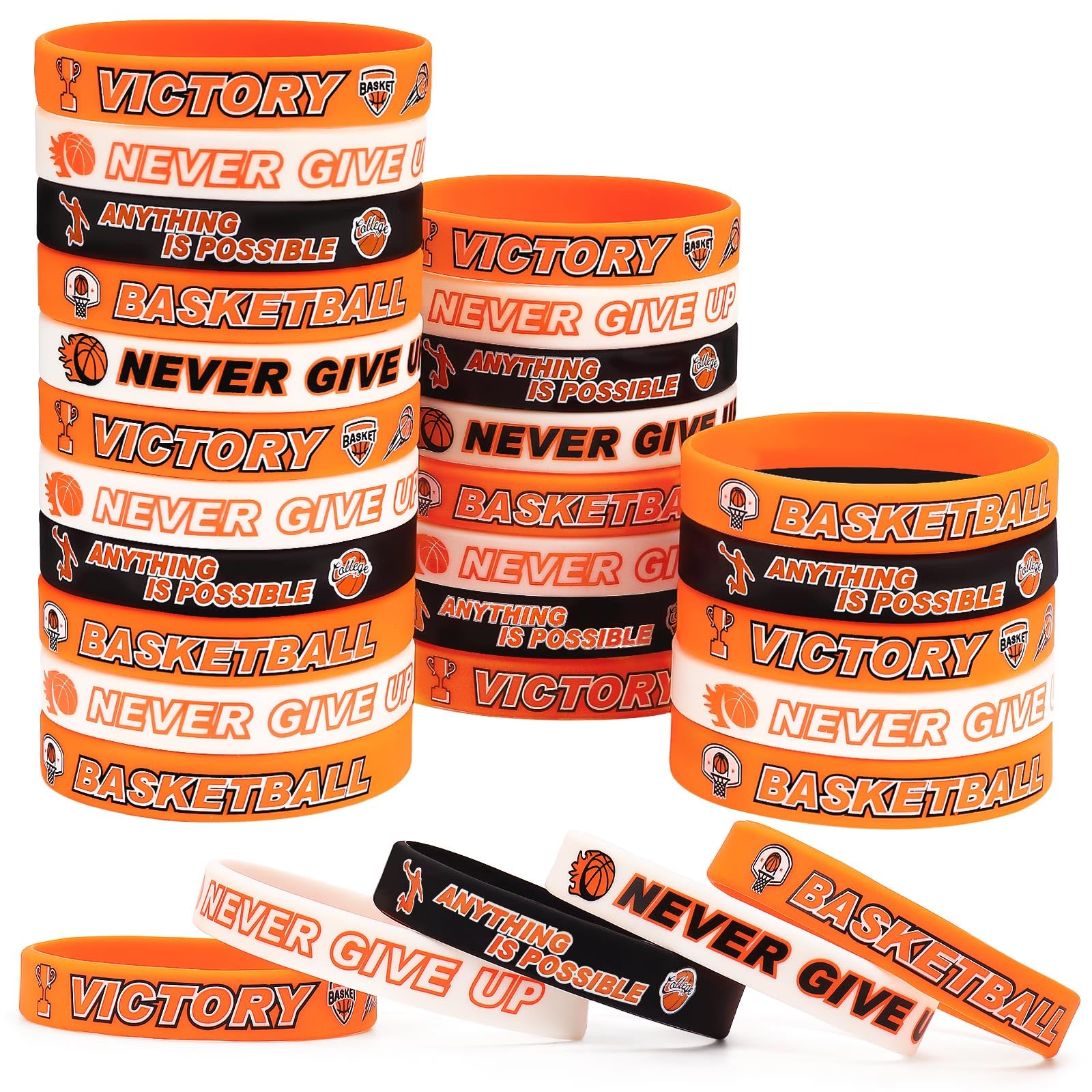 VICROIC 30 PCS basketball silicone bracelets Rubber wristbands, basketball motivational Silicone bracelets for Team Awards Gifts Sports Themed Party Favors