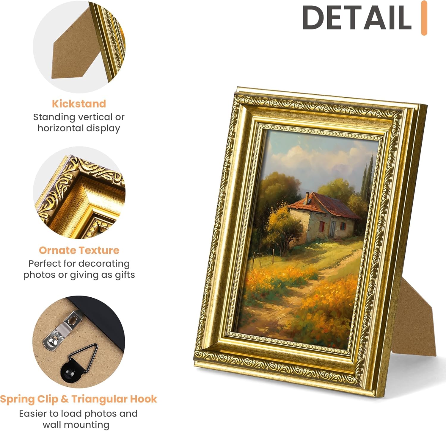 Upsimples 5x7 Picture Frame - Ornate Vintage Design with Real Glass | Gold, 2 Pack for Wall Decor
