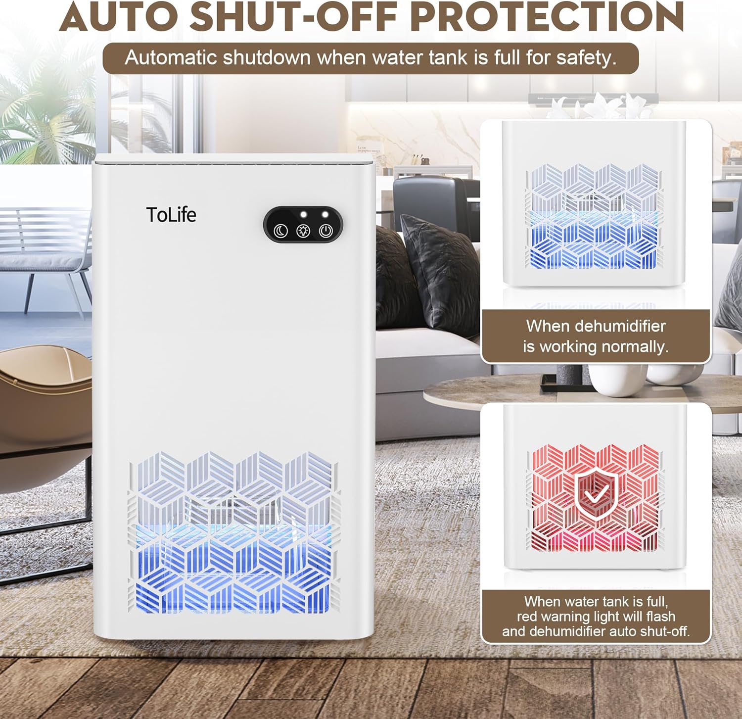 ToLife Dehumidifier - 1000 Sq.Ft. Home Dehumidifier with 95 OZ Tank & Auto Shut Off | LED Light Options