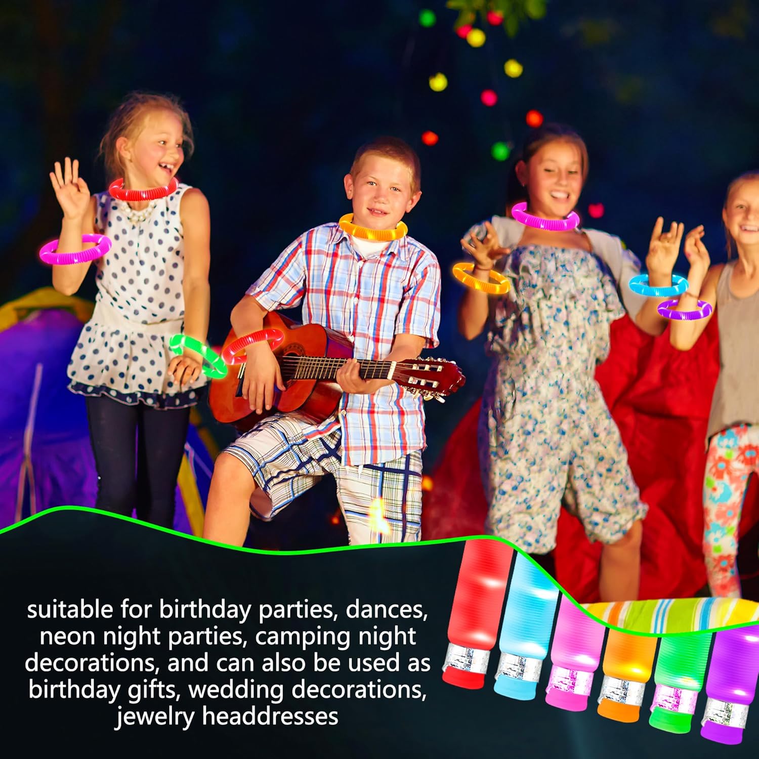 Skiennix LED Glow Sticks - 42 Pcs Light Up Tubes for Kids' Birthday Parties & Concerts | Glow in The Dark