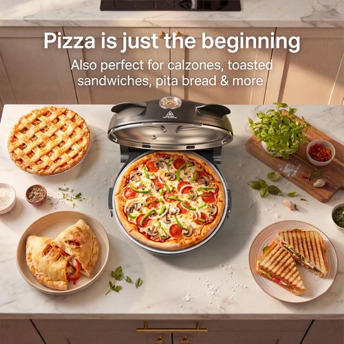 SENSCHEF 12 Inch CrustyBake Electric Pizza Oven – 800°F Indoor Countertop Cooker, Glazed Ceramic Stone for Crispy Crust, Dual Heat Control, 5-Min Pizzeria Pizza, Tools & Recipe Book Included