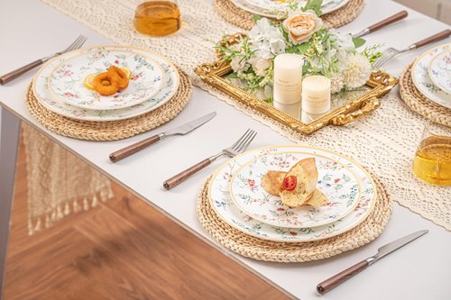 FHGNYSM Bone China Plates and Bowels,12-Pieces Dinnerware Sets, Highly Chip and Crack Resistant, Dishwasher & Microwave Safe Dishes Set, Dense and Translucence