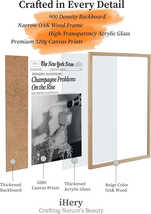 iHery Framed Wall Art - Champagne Problems On The Rise | Trendy 8X10in Natural Oak Canvas Décor