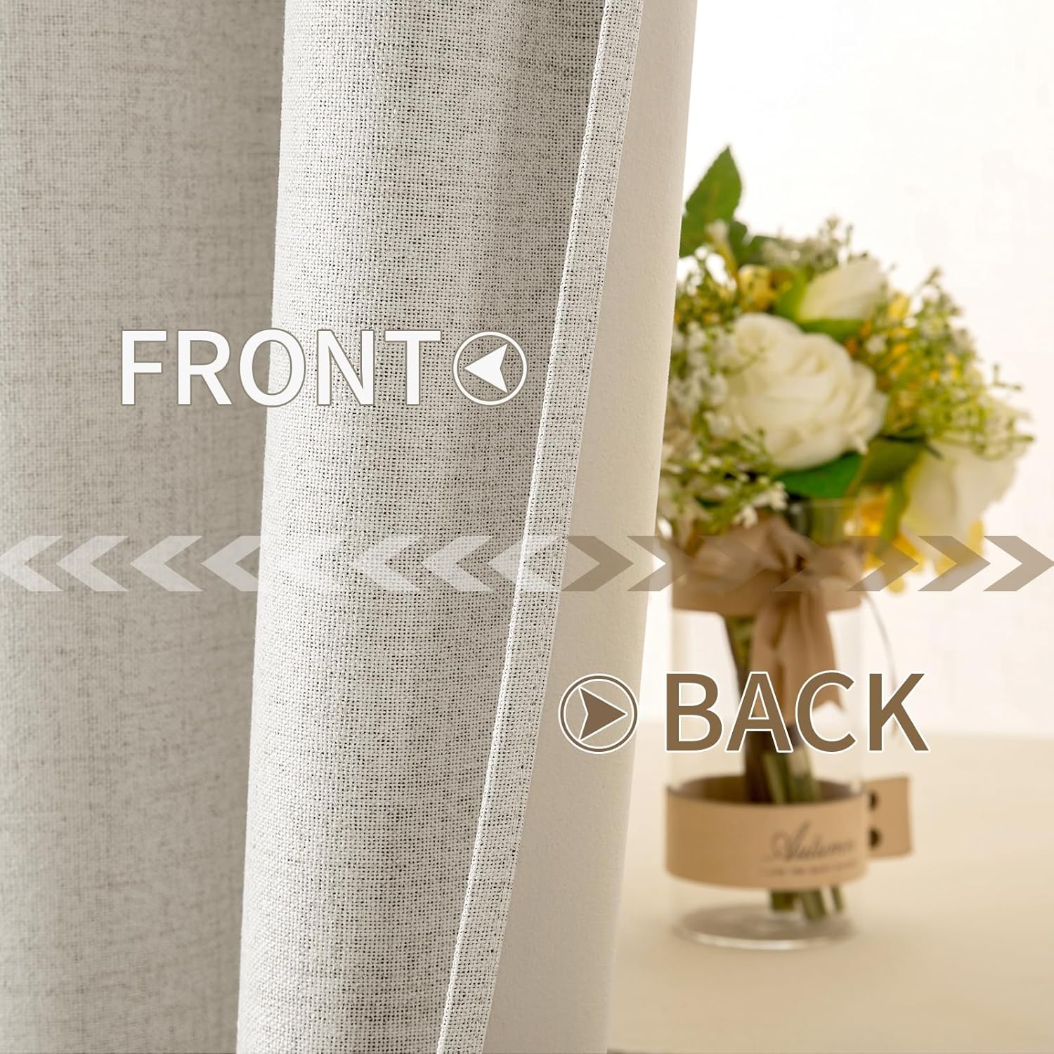 MIULEE Linen Curtains - 100% Blackout Thermal Insulated Drapes | Beige, 52x96 Inch (2 Panels)
