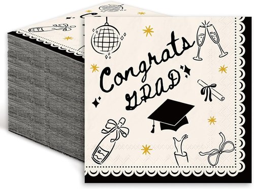 FYSUIMU Graduation Cocktail Napkins - 50 Pcs 3-Ply Disposable Paper for Grad Party Celebrations