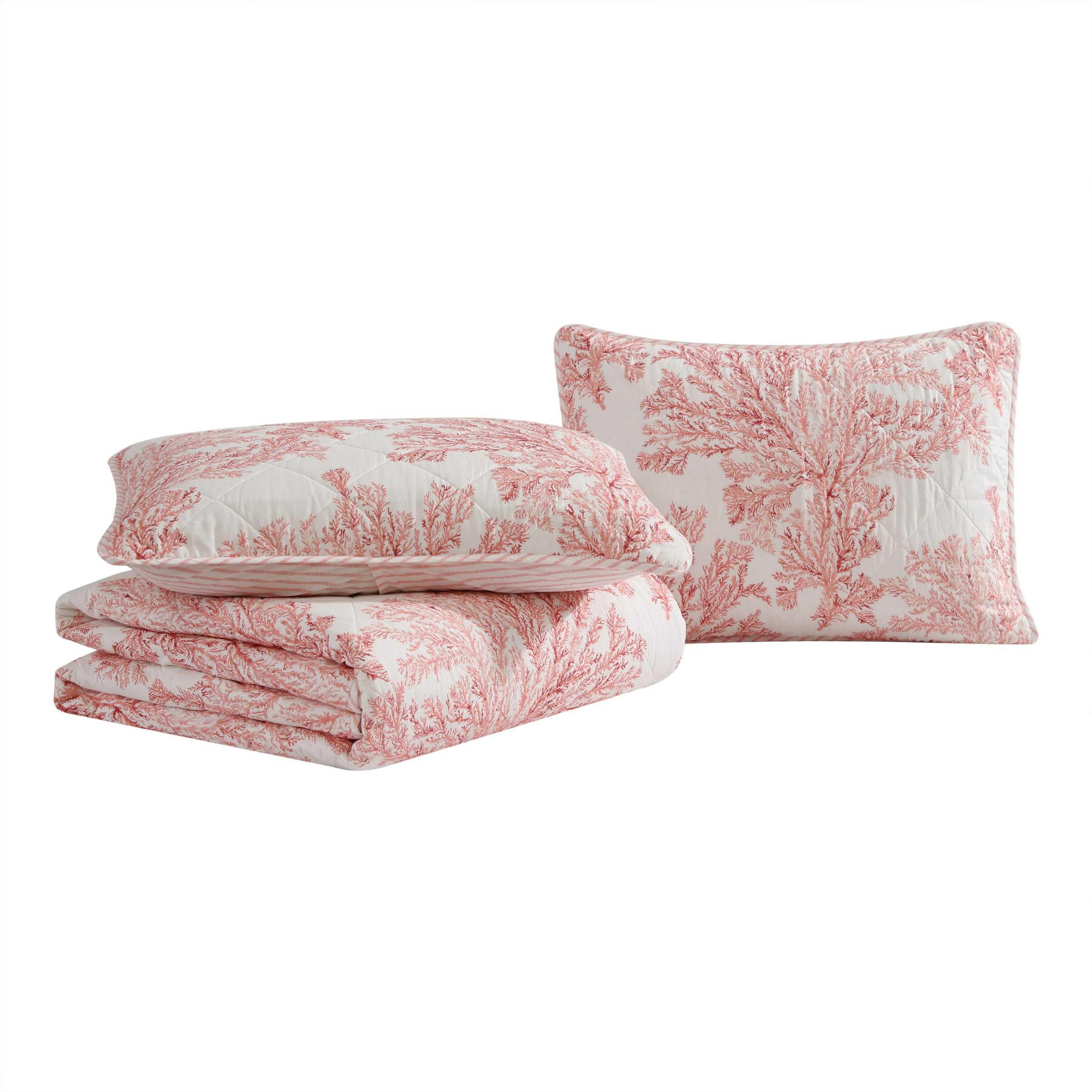 Tommy Bahama - Twin Quilt Set, Reversible Cotton Bedding with Matching Sham, Coral Reef Inspired Bedding Set (Coral Garden, Twin)