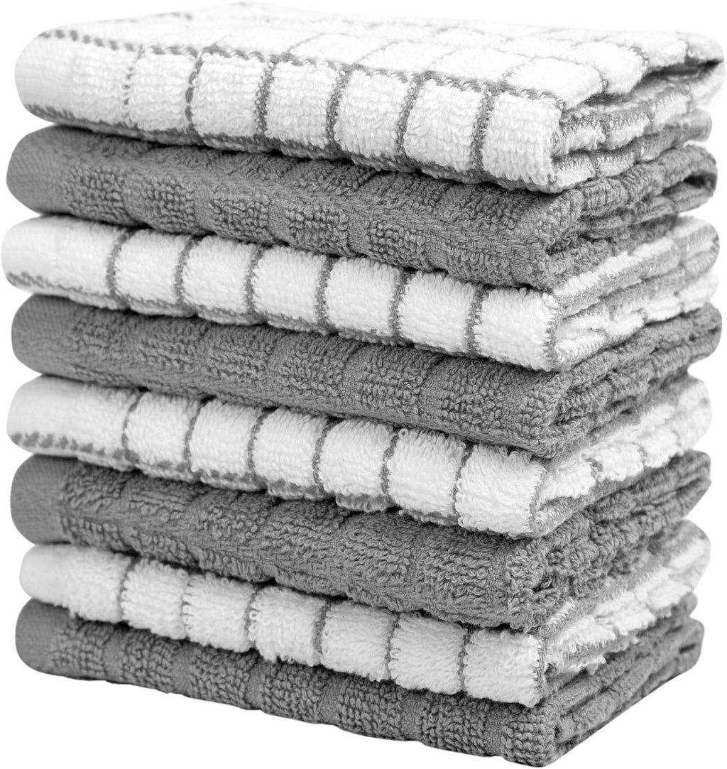 Bumble 100% Cotton Dish Cloths - 8 Pack | Soft, Highly Absorbent Kitchen Towels | 12" x 12" | Gray