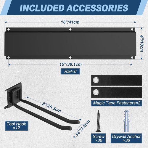 Housolution Heavy-Duty Garage Wall Organizer - 96 Inch Tool Storage System with 12 Adjustable Hooks