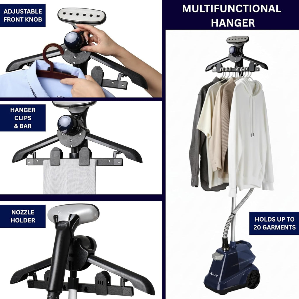 SALAV Heavy Duty Garment Steamer - Powerful 1800W with 3L Water Tank | Full-Size, Navy