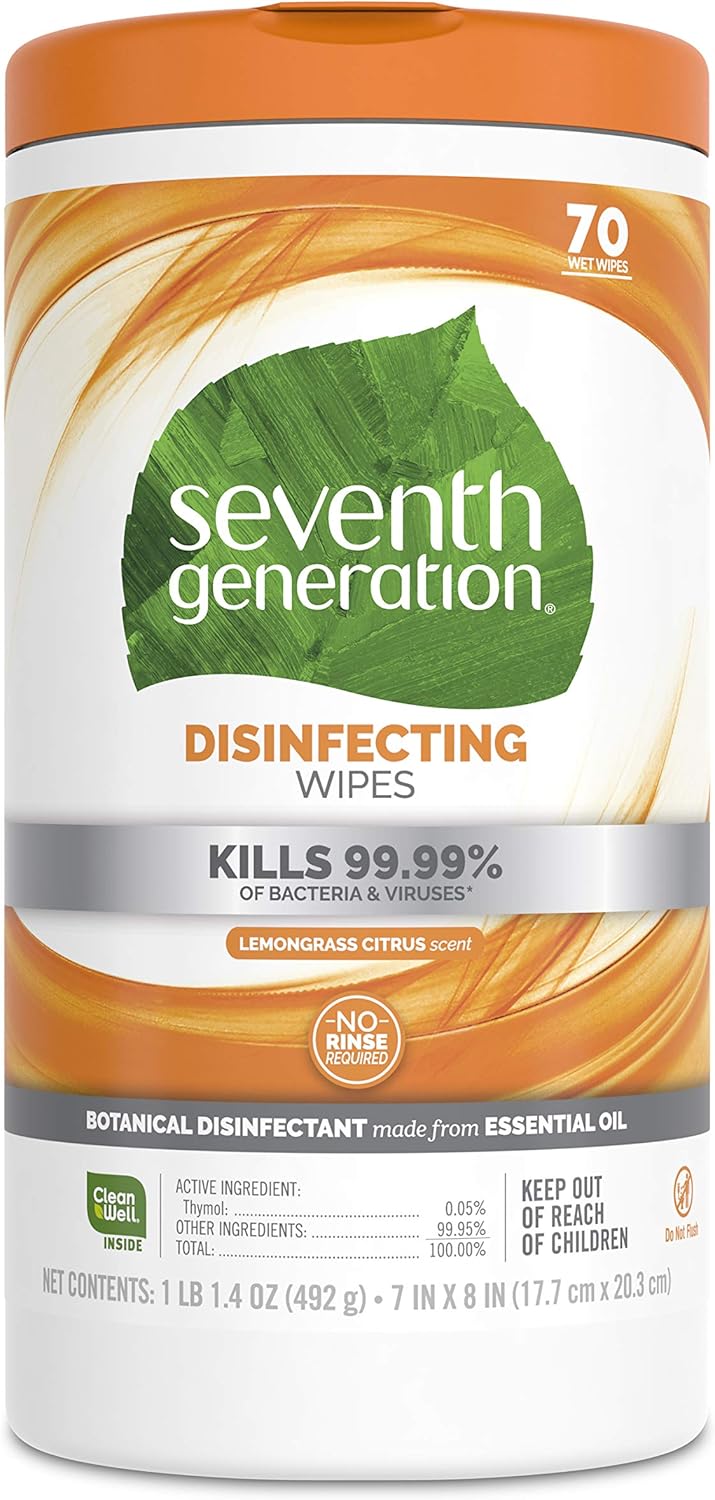 Seventh Generation Disinfecting Multi-Surface Wipes - Botanical Formula, 70 Count, Pack of 6