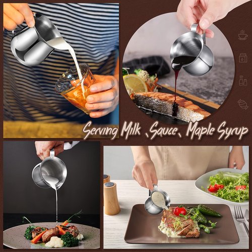 Potchen 24 Pack Stainless Steel Bell Creamers 3 Ounce Creamer Pitcher Mini Coffee Milk Pitchers with Handle and Pouring Spout Cups for Serving Espresso, Tea, Milk, Maple Syrup, Sauce