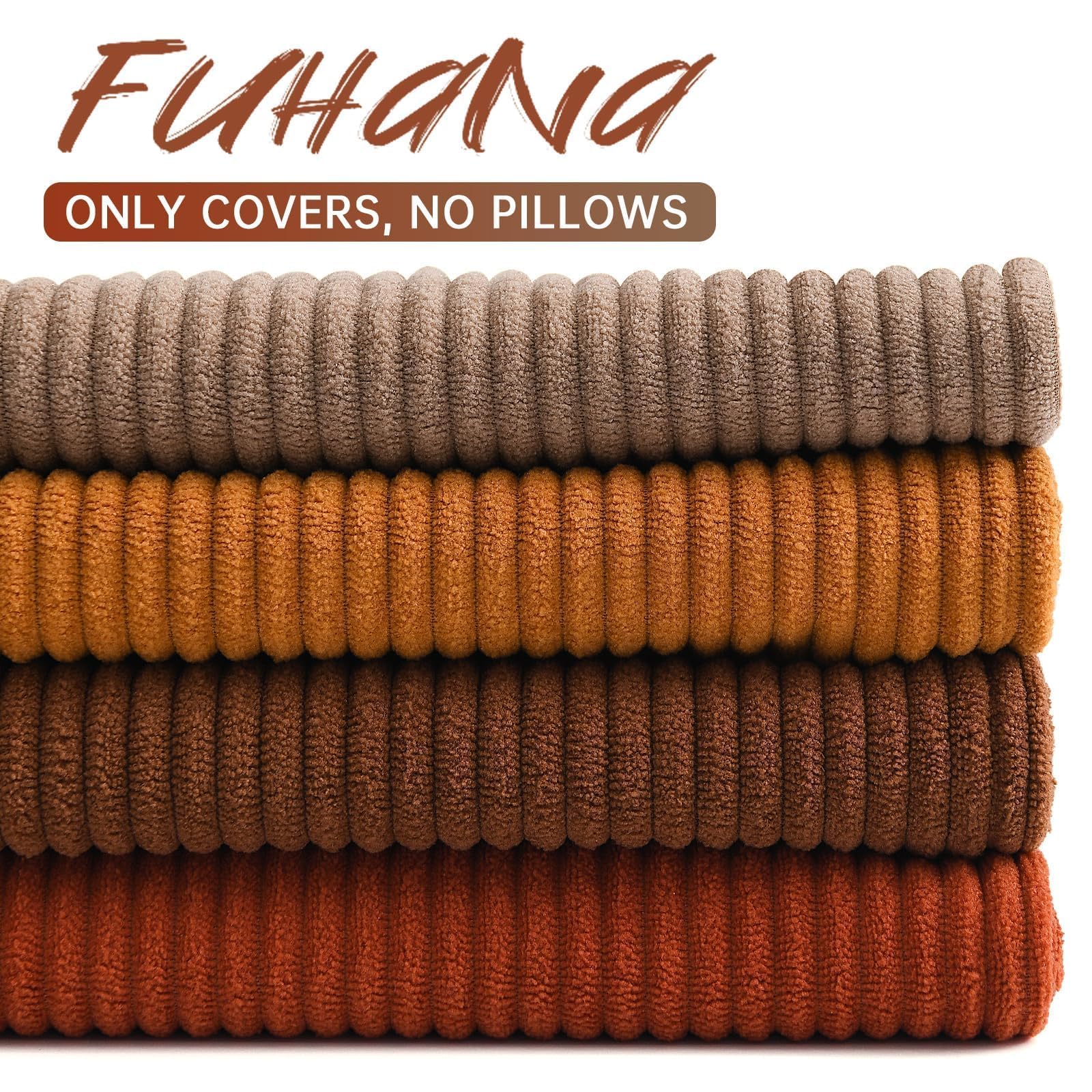 Fuhana Throw Pillow Covers 18x18 Inch Corduroy Set of 4 Decorative Couch Summer Throw Pillow Cases Square Farmhouse Boho Velvet Cushion Covers for Sofa Bed Living Room Home Decor Maillard Tones