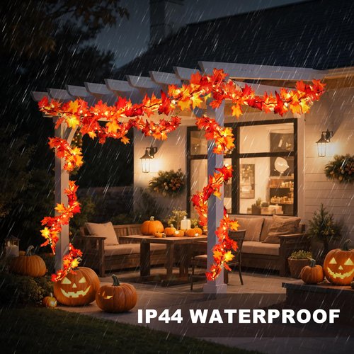 Fall Decorations Lighted Fall Garland, 9FT 50 Count Incandescent Lights Brown Wire UL Certified Connectable Maple Leaves String Lights for Home Party Fireplace Mantle Thanksgiving Decor (Orange, 9FT)