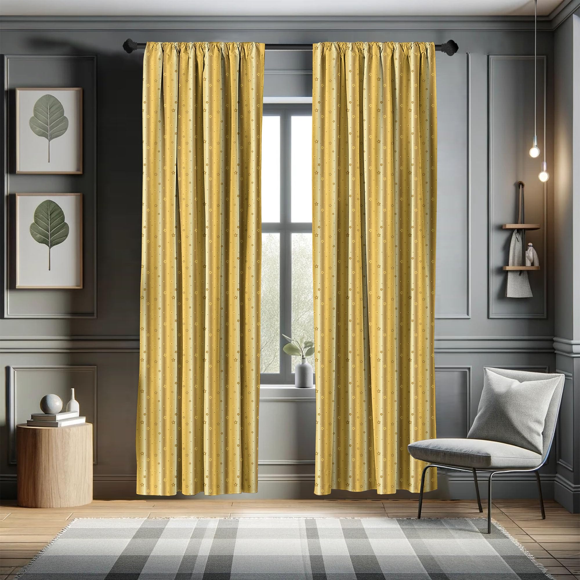 Ambesonne Retro Curtains, Old Fashioned Vibrant Background with Star Abstract Design Print, Window Treatments 2 Panel Set for Living Room Bedroom, Pair of - 28" x 84", Yellow