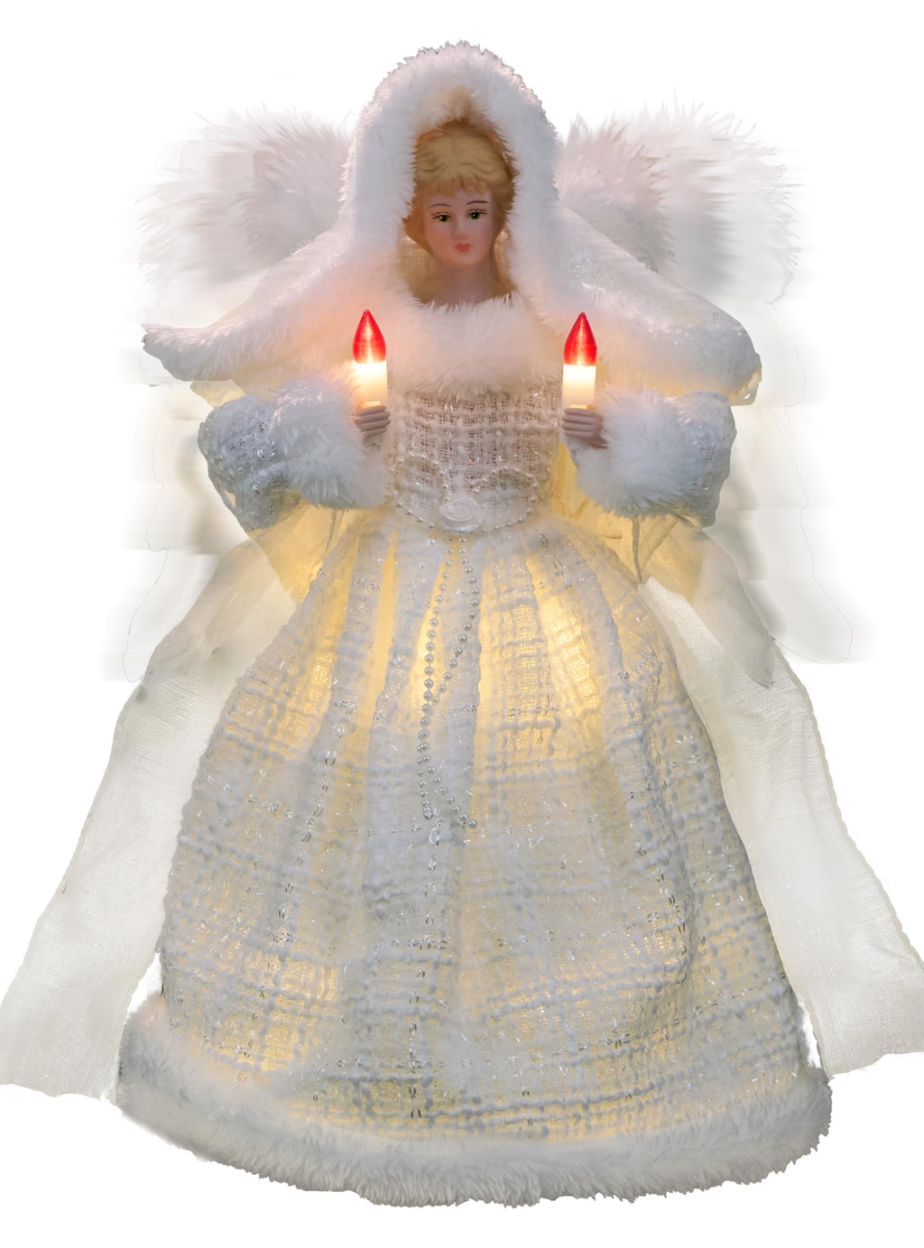 Cyraft Moving Angel Tree Topper with Lights, 12’’ White, Separately Controlled Flapping Wings and Bright LEDs, 6 On / 18 Off Hours Cycle