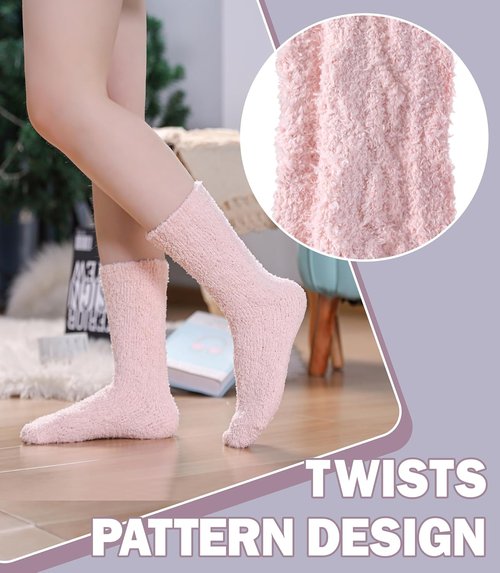 LANLEO Fuzzy Socks for Women - Soft Cozy Fluffy Winter Slipper Socks | Microfiber Plush Design