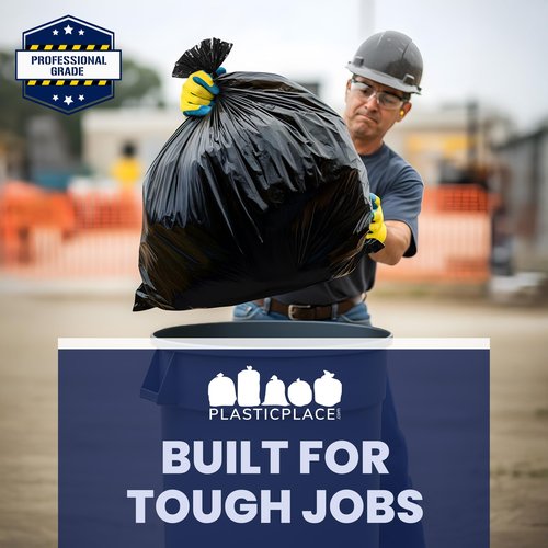 Plasticplace Contractor Trash Bags 42 Gallon │ 6.0 Mil │ Black Heavy Duty Garbage Bag │ 33” x 48” (25 Count)