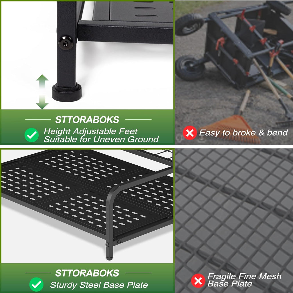 Sttoraboks Garden Tool Organizer Rack - Heavy-Duty Steel Storage for Up to 39 Tools | 12 Hooks, Black