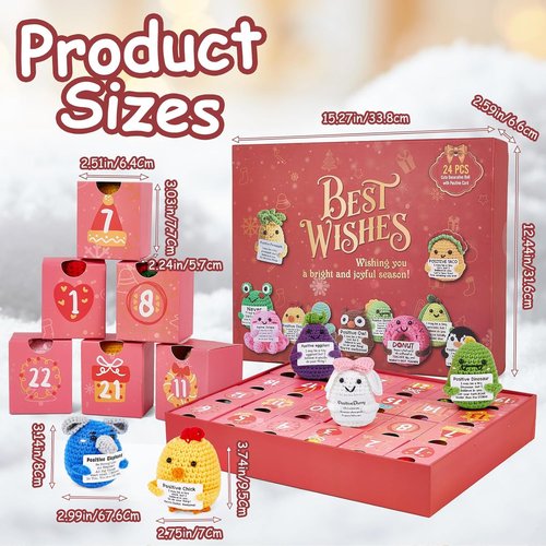Advent Calendar 2025 - 24-Day Positive Crochet Animals Countdown for Kids & Adults | Handmade Emotional Support Toys