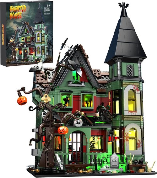 iATOM Haunted House Building Set - Halloween Mansion with Lights | Spooky Architecture for Adults, Gift Idea