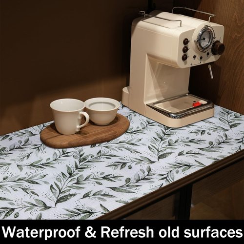 Shelf Liners Non Adhesive and Strong Non-Slip Shelf and Drawer Liners for Kitchen Cabinet Wire Fridge, Waterproof Shelf Drawer Liner,Easy to Clean,12IN x 10FT,Green Leaf