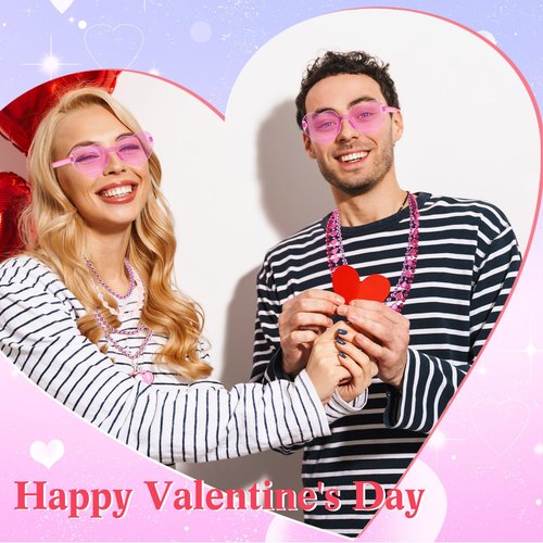 Kanayu 72 Pcs Valentine's Day Accessories Set Include 24 Heart Headbands Head Boppers 24 Heart Shape Sunglasses 24 Beaded Necklace for Valentine Party Favors Costume Supply(Pink)