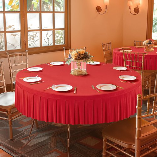 4 Pack Red Spandex Round Tablecloths for 72in Table, Stretchy Fitted 6FT Round Table Cloths, Wrinkle Free Table Cover with Skirt for Wedding Birthday Party Bridal Shower Banquet