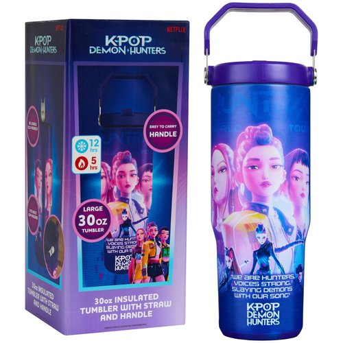 KPop Demon Hunters 30oz Tumbler with Straw and Handle for Girls, Teens, Insulated Stainless Steel Travel Mug, Gifts for Girls