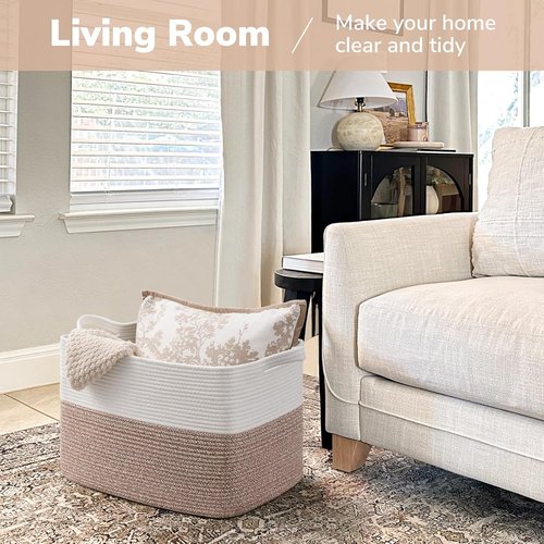 Goodpick Woven Storage Baskets - Large Rectangle Toy Organizer with Handles | 18 x 14 x 12 Inches