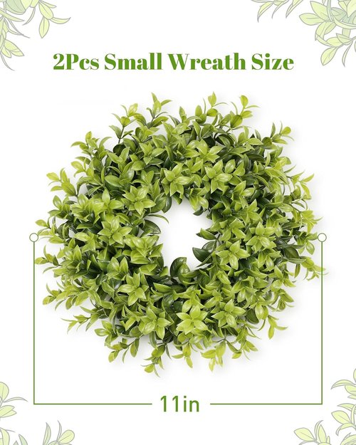 DDHS Boxwood Wreaths - 11" Mini Green Leaves for Front Doors | Spring Summer Indoor/Outdoor Decor
