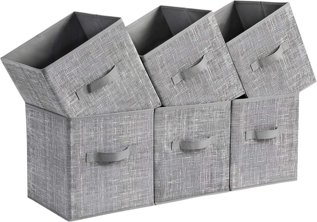 SONGMICS Storage Cubes - 11-Inch Non-Woven Fabric Bins with Double Handles - Set of 6, Cattail Gray Closet Organizers