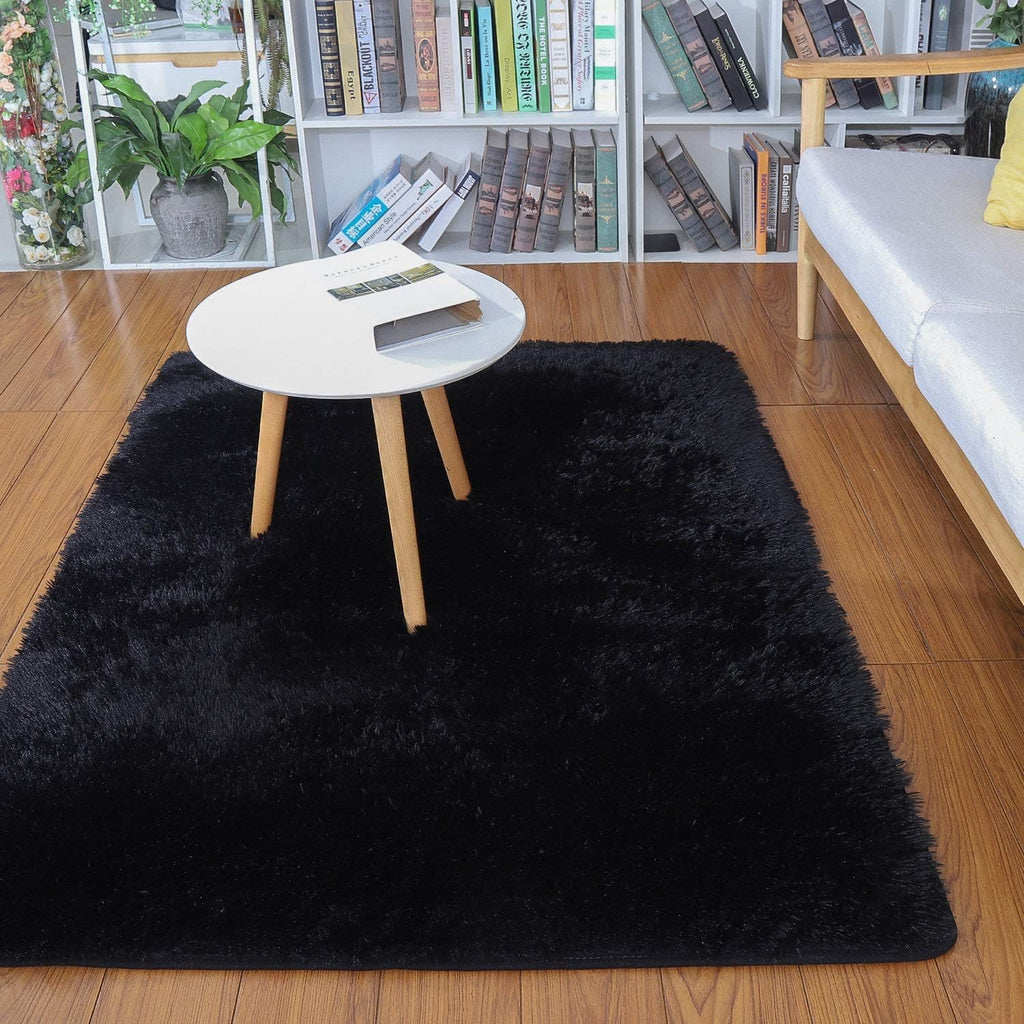 Merelax Soft Shaggy Area Rug - Non-Slip Plush Carpet for Bedroom & Living Room | 2x3 Feet, Black