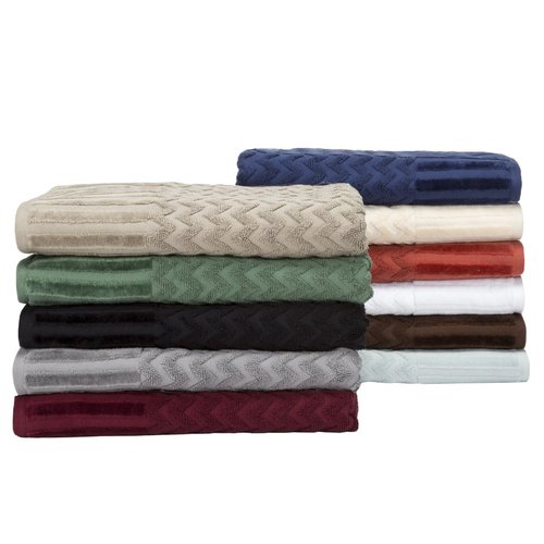 Lavish Home 6-Piece Cotton Deluxe Plush Bath Towel Set – Chevron Pattern Plush Sculpted Spa Luxury Decorative Body, Hand and Face Towels (Navy), 27'x54"x0.25"