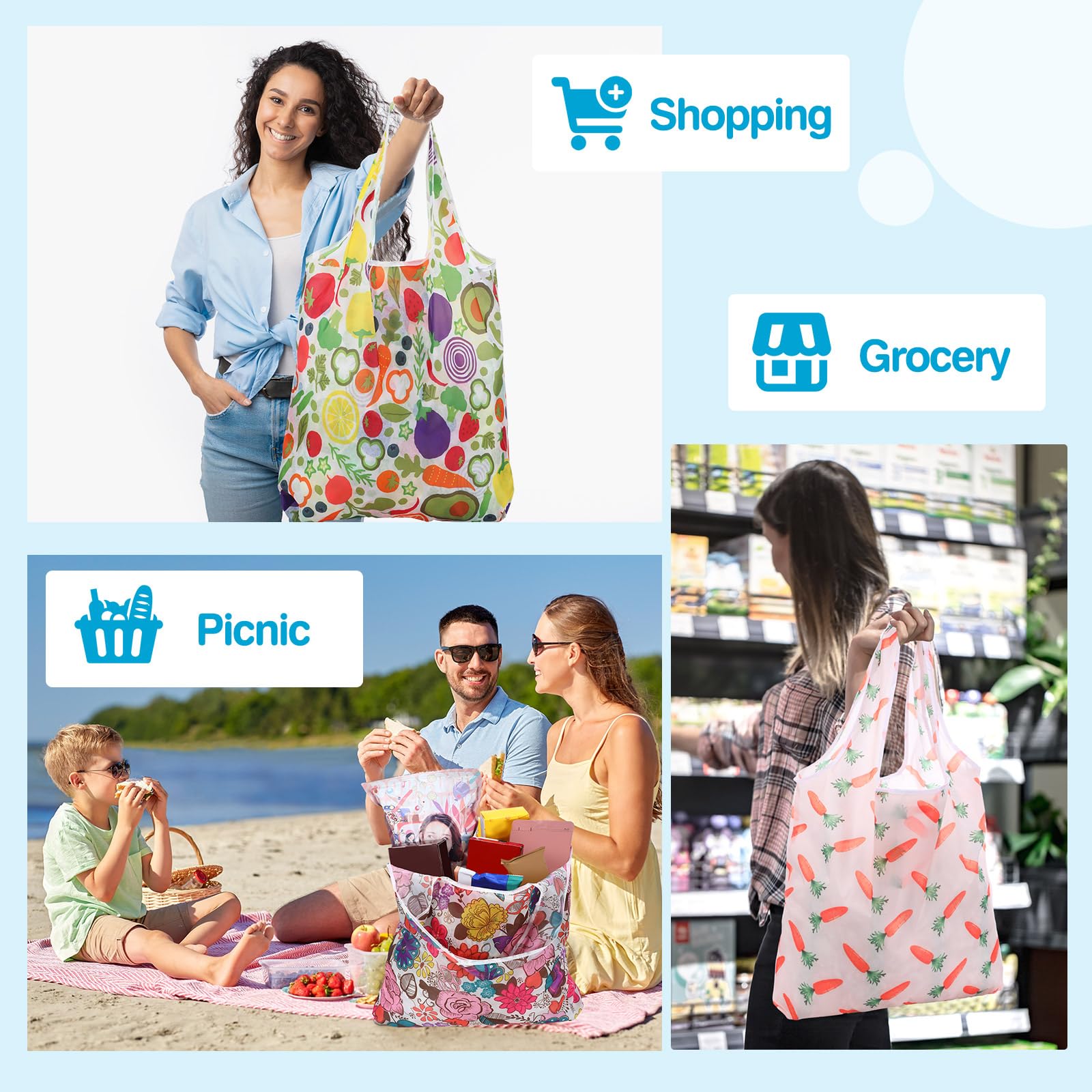 Paterr 50 Pack Reusable Grocery Bags Foldable Shopping Bags Bulk Washable Grocery Tote with Carry Pouch for Groceries(Classic)