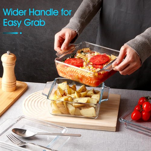 Glass Casserole Dish Set by [Brand Name] - Oven Safe Mini Square 6in x 6in with Glass Lid