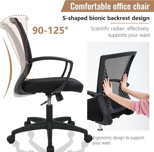 FDW Ergonomic Office Chair - Adjustable Mid Back Swivel Desk Chair with Lumbar Support | Black Mesh