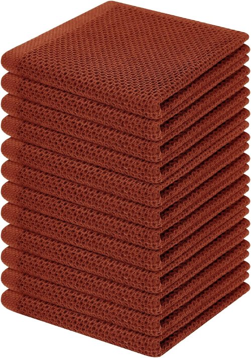 Homaxy 100% Cotton Dish Cloths - Ultra Soft, Absorbent & Quick Drying | 12-Pack, 12 x 12 Inches, Rust