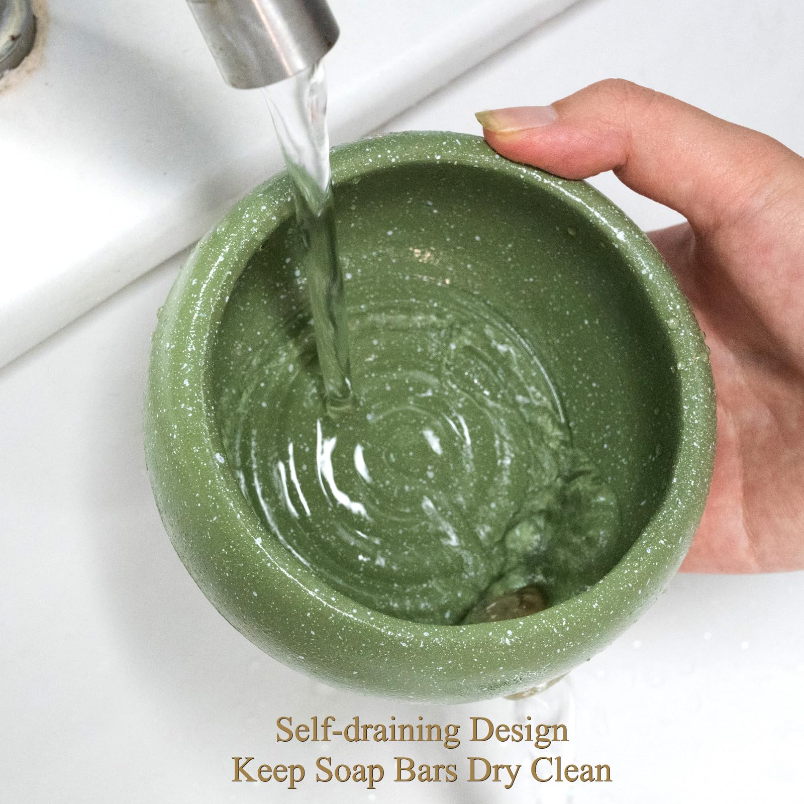 Wowhalolo Self Draining Soap Dish and Soap Holder with Drain Spout for Sink, Shower, Bathroom, and Kitchen - Compact Resin Sponge Holder and Organizer, Keep Dry and Easy Cleaning Design, Green