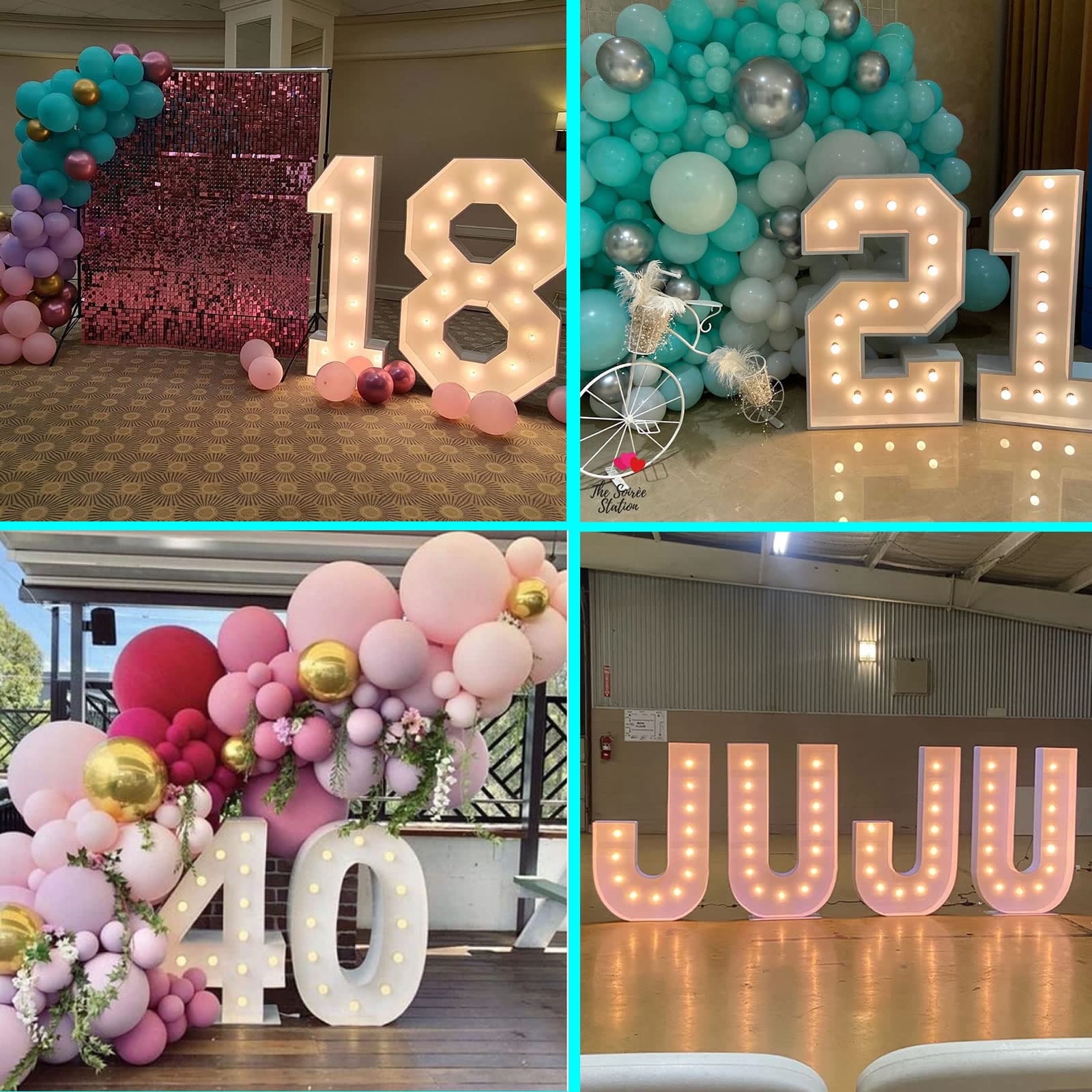 JoyBox Design 2-Pack String Lights Marquee Light Up Letters Numbers 3 4 Foot Tall 12FT with 12 Battery Operated LED Bulbs G40 for Indoor Outdoor Party Wedding Christmas Decorations