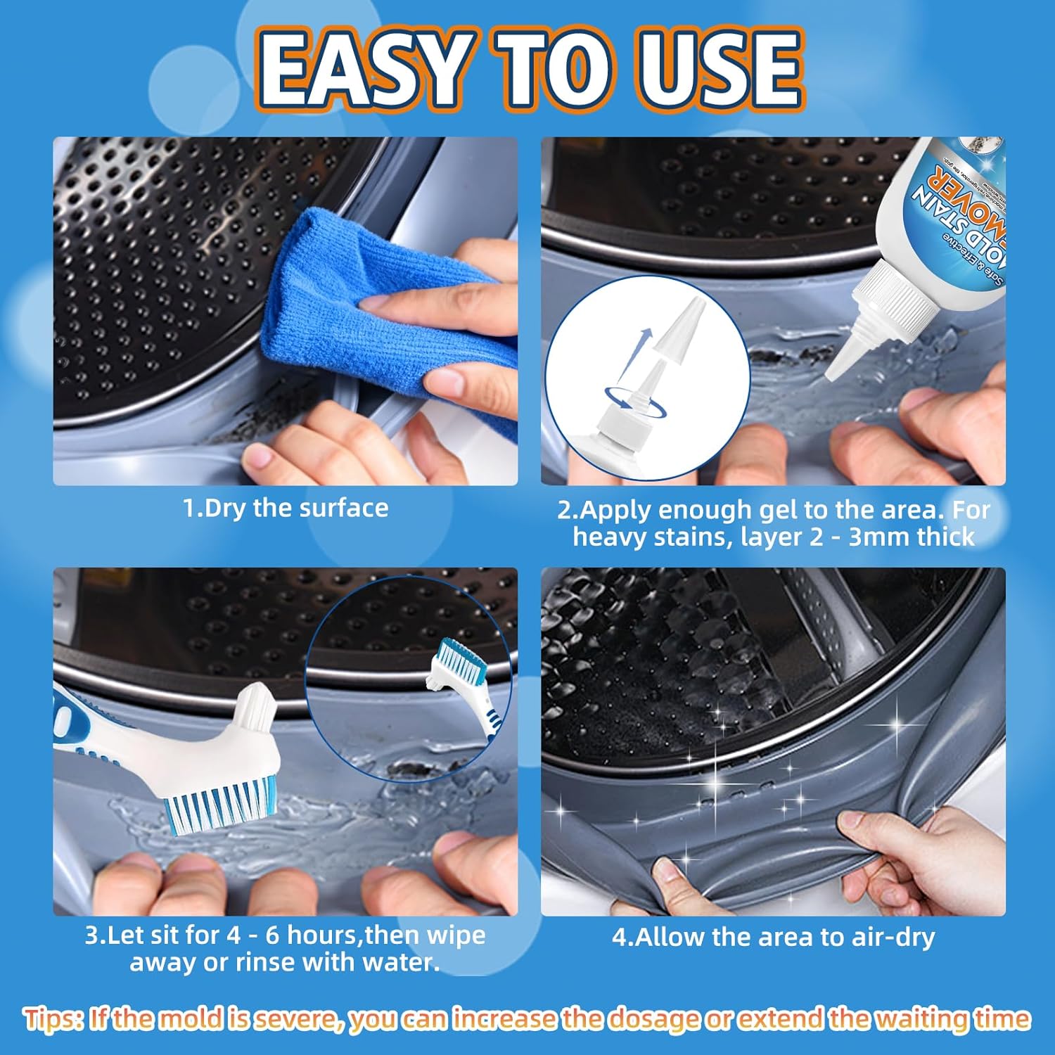 Regine Switzerland Home Mold Stain Remover Gel - No Scrub Cleaner for Washer Seals & Bathroom Grout