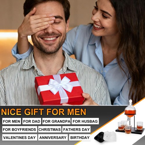 1000ml Basketball Whiskey Decanter Set for Men, with 4 Glasses, 2" Silicone Basketball 3D Ice Cube Mold, Tequila Liquor Bourbon Scotch Dispenser Gift for Dad Husband Boyfriend Birthday Valentine Gift