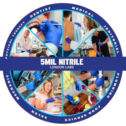 London Labs Cobalt Blue 5 Mil Nitrile Exam Gloves Disposable Latex Free | Medical Rubber Gloves for Doctors, EMT, First Aid Kit, Food Service & Cleaning | Pack of (100 CT)