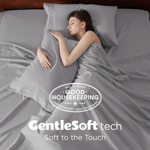 Bedsure Deep Pocket Queen Sheets Set - Soft & Cooling 4-Piece Bed Sheets for Mattresses Up to 21 Inches - Light Grey