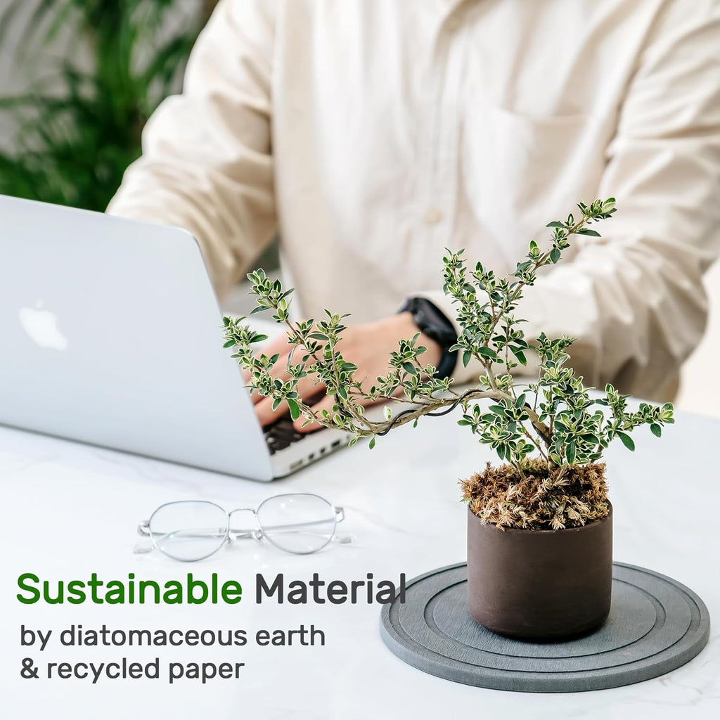 Relime Diatomaceous Earth Plant Saucer - Instant Dry Drip & Drainage Tray | 8-Inch, 2-Pack, Stone Gray