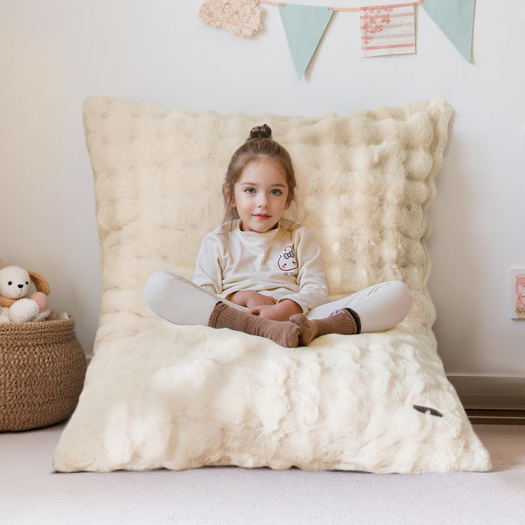 MAXYOYO 3 in 1 Kids Bean Bag Chair Bed, Child Floor Sofa for Gaming, Reading, Convertible Bean Bag Floor Cushion with Machine Washable Cover for Living Room Bedroom, Beige
