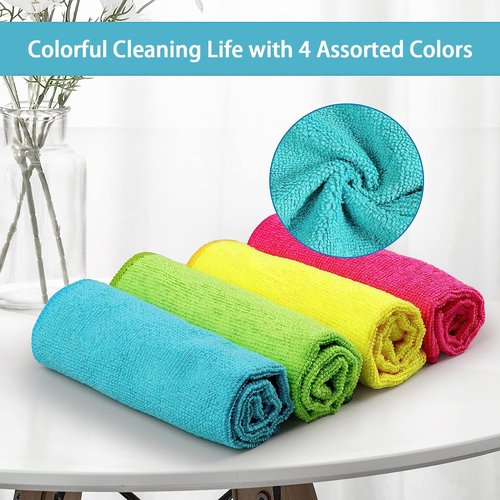 HOMEXCEL Microfiber Cleaning Cloths - 12 Pack Assorted Colors | 11.5" x 11.5" Durable Towels