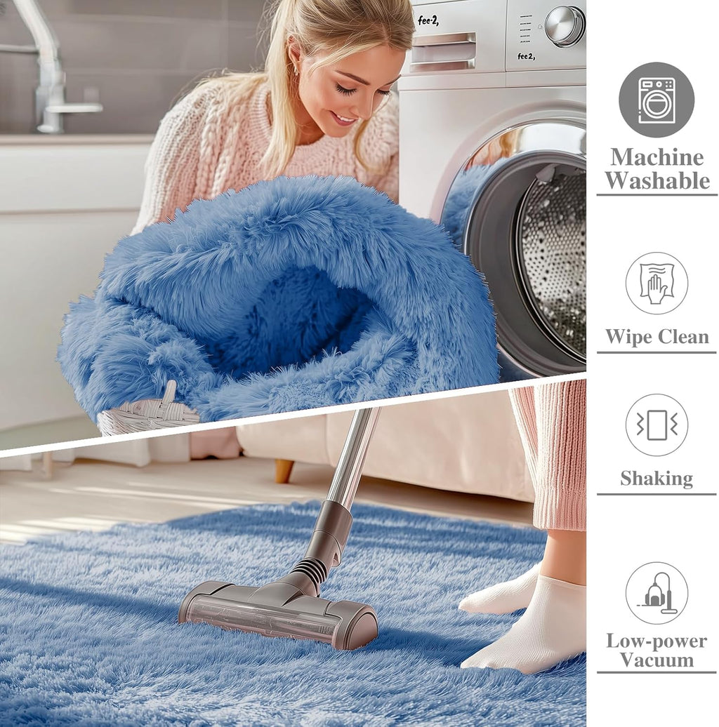 OLANLY Small Bedside Rug - Soft, Machine Washable Shaggy Carpet for Bedroom & Living Room | Blue