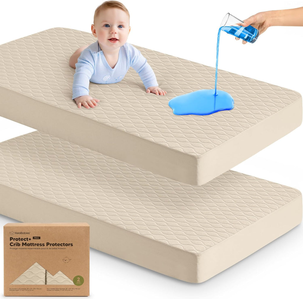 Skiennix 2-Pack Waterproof Crib Mattress Protector - Soft Quilted Cotton, 52" x 28", Machine Washable, Easy Fit