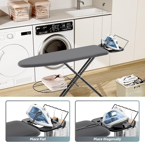 KINGBOARD Ironing Board - Full-Size Compact Design with Extra Thick Cover & 7 Adjustable Heights | 13x43 Black
